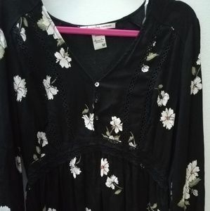 American  rag black floral blouse size medium